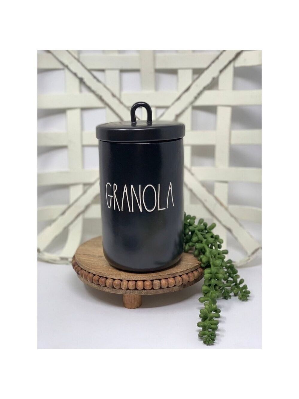 Rae Dunn Granola Canister Black Matte Ceramic Farmhouse Kitchen Storage Jar